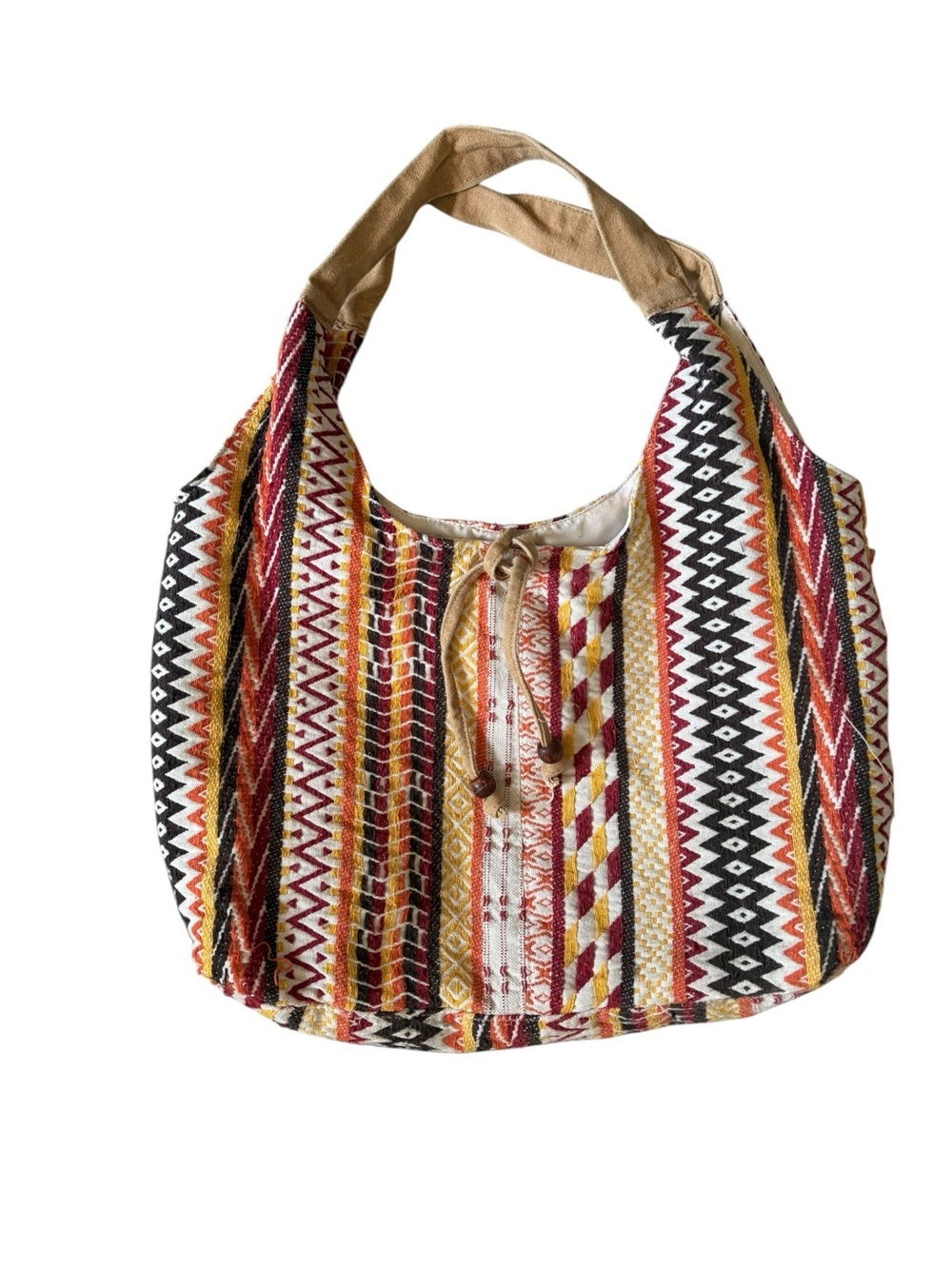 Geometric Canvas Tote Bag Southwestern Boho Shoulder Bag with Double Pockets